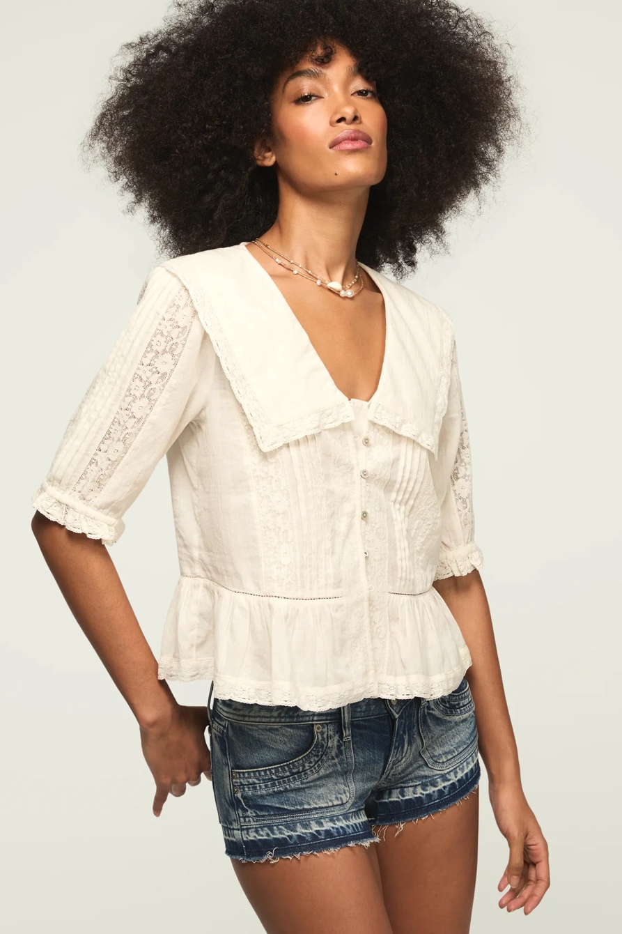 PETER PAN PEPLUM BLOUSE — WHITE — image 5