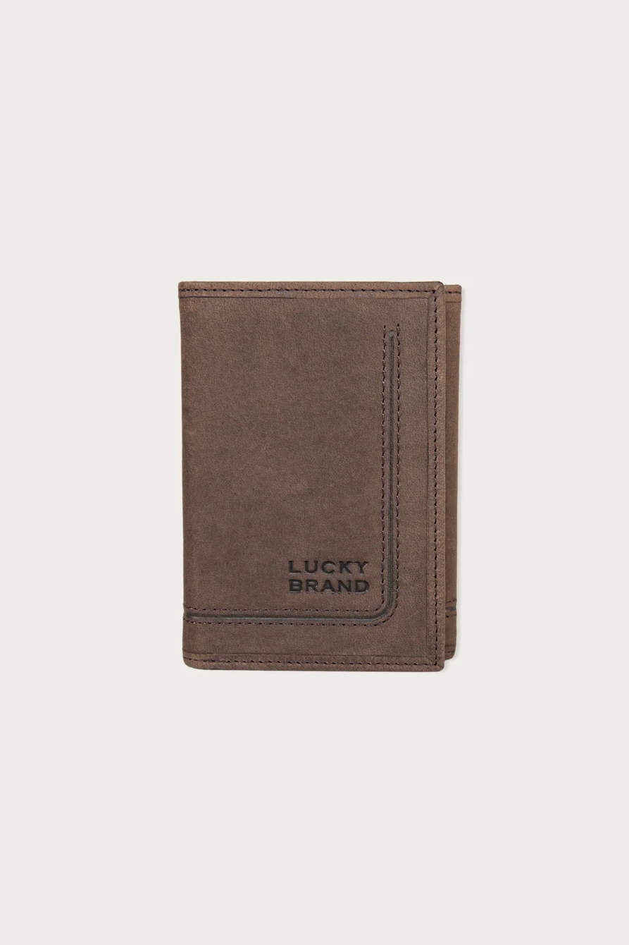 GROOVED LEATHER TRIFOLD WALLET — DARK BROWN — image 1