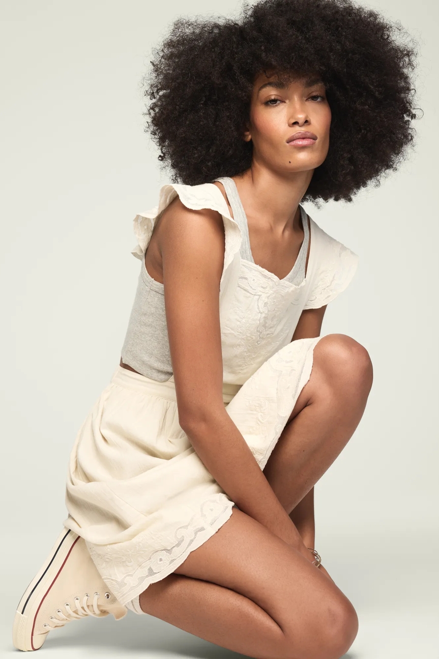 EMBROIDERED MESH APRON MINI DRESS — GARDENIA — image 7