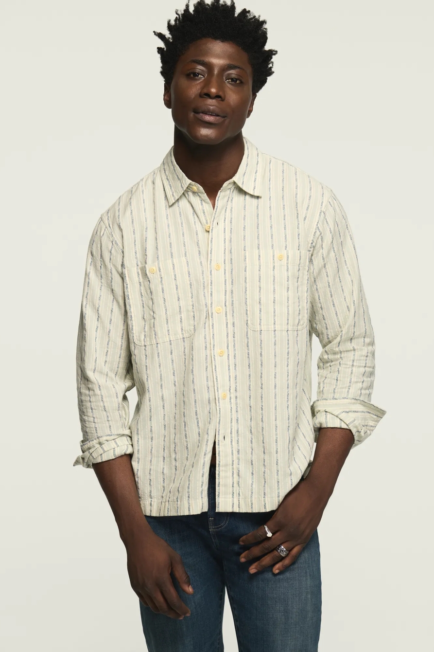 INDIGO NOVELTY LONG SLEEVE WESTERN SHIRT — BLUE STRIPE — image 1