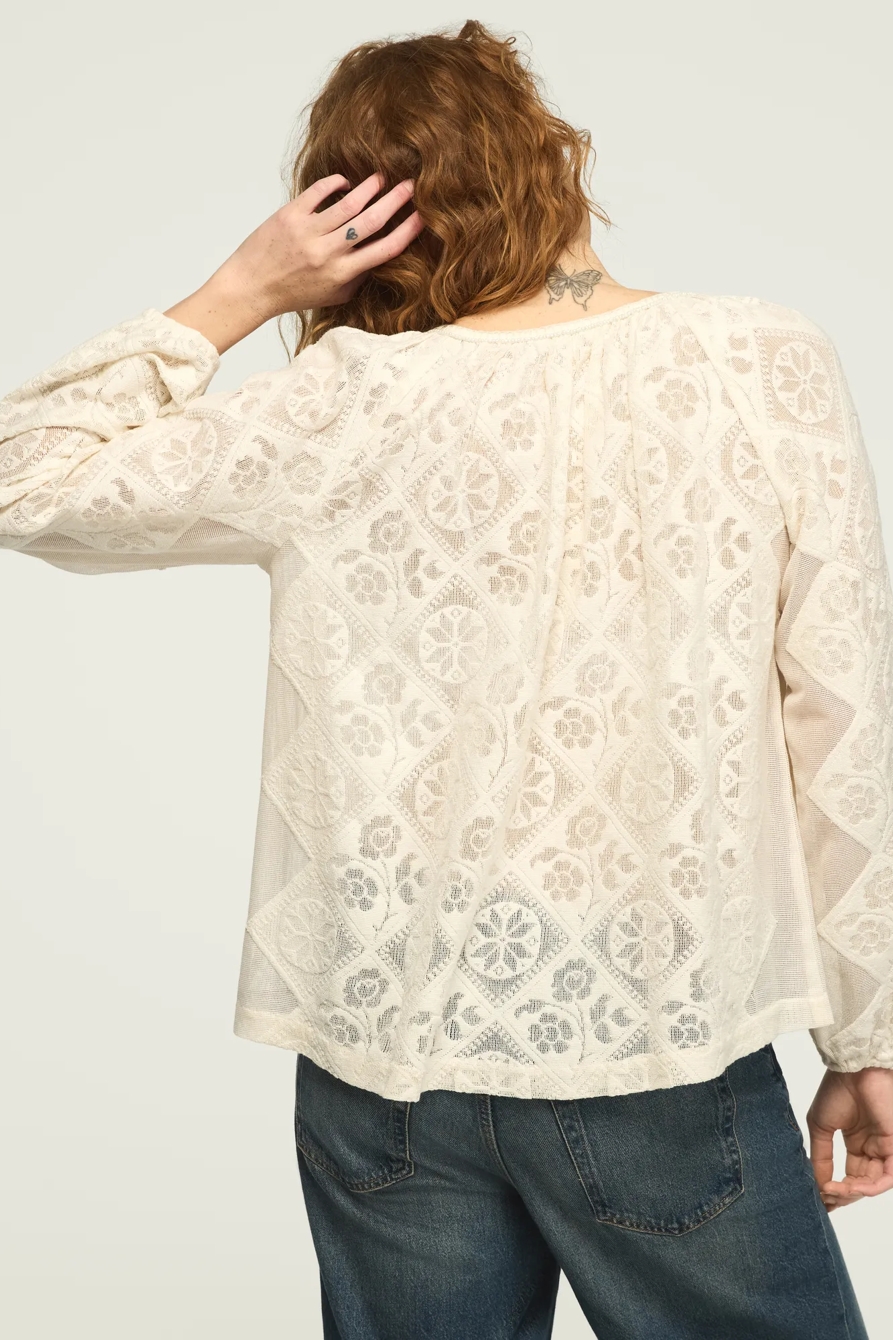 LONG SLEEVE LACE PEASANT TOP — CREAM — image 6