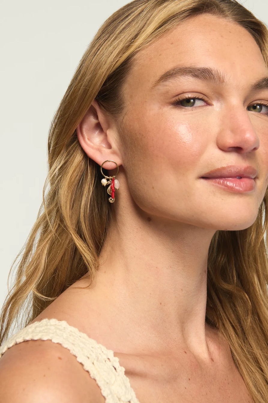 Seahorse Charm Drop Hoop Earrings — GOLD — image 2