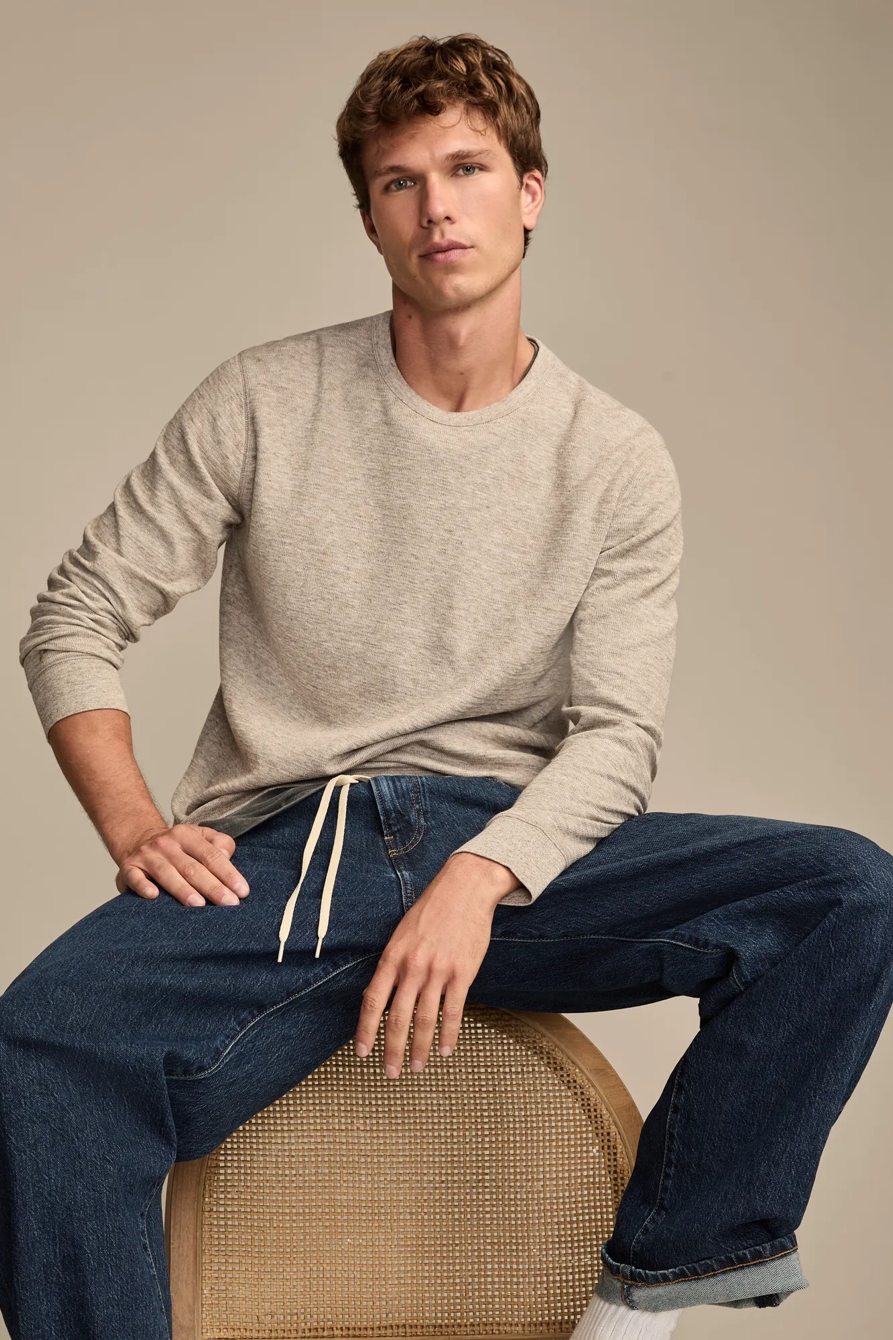 TEXTURED KNIT CREW PULLOVER — OATMEAL — image 1