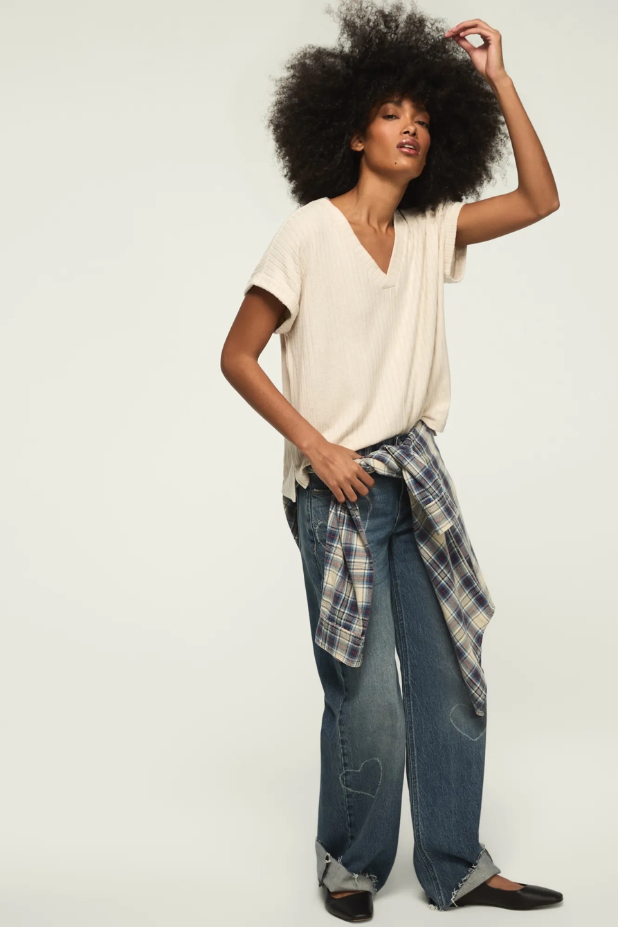 CLOUD DOLMAN V-NECK TEE — STRAW HEATHER — image 1