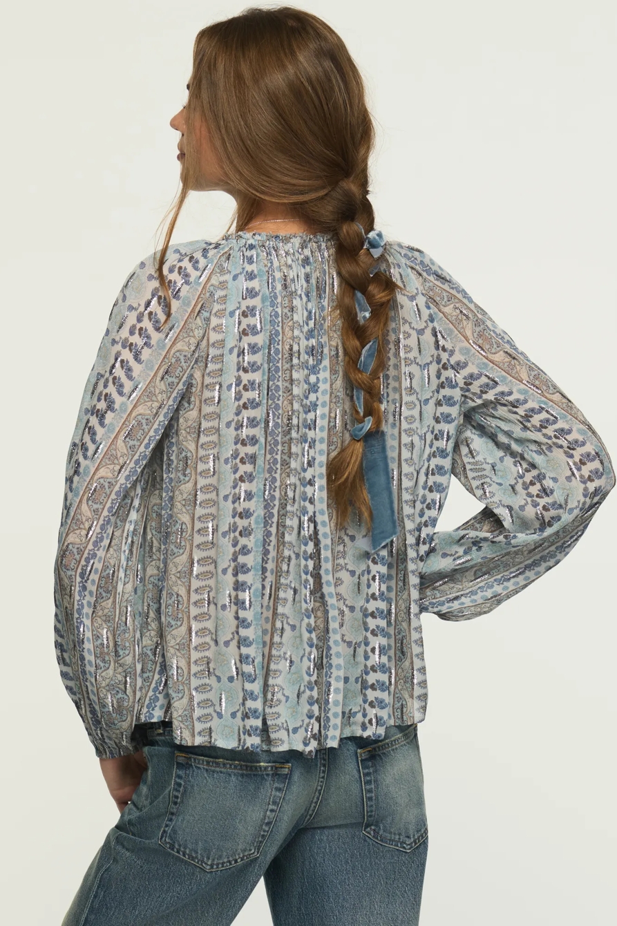 SHINE PRINT MIX BLOUSE — BLUE PAISLEY STRIPE — image 3
