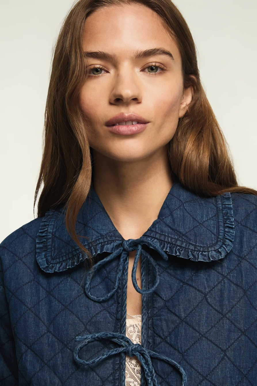 QUILTED PETER PAN COLLAR JACKET — NAVY — image 2