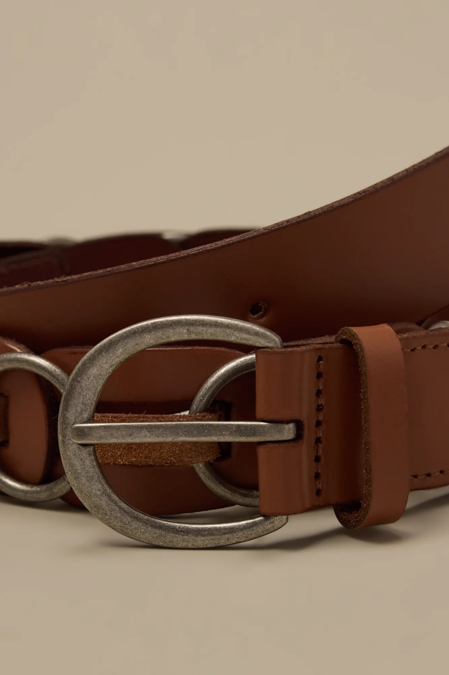 JUMP RING AND LEATHER CHAIN BELT — MEDIUM BROWN — image 3