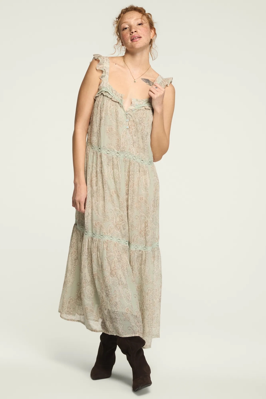 TIERED HENLEY MAXI DRESS — Blue Paisley — image 5
