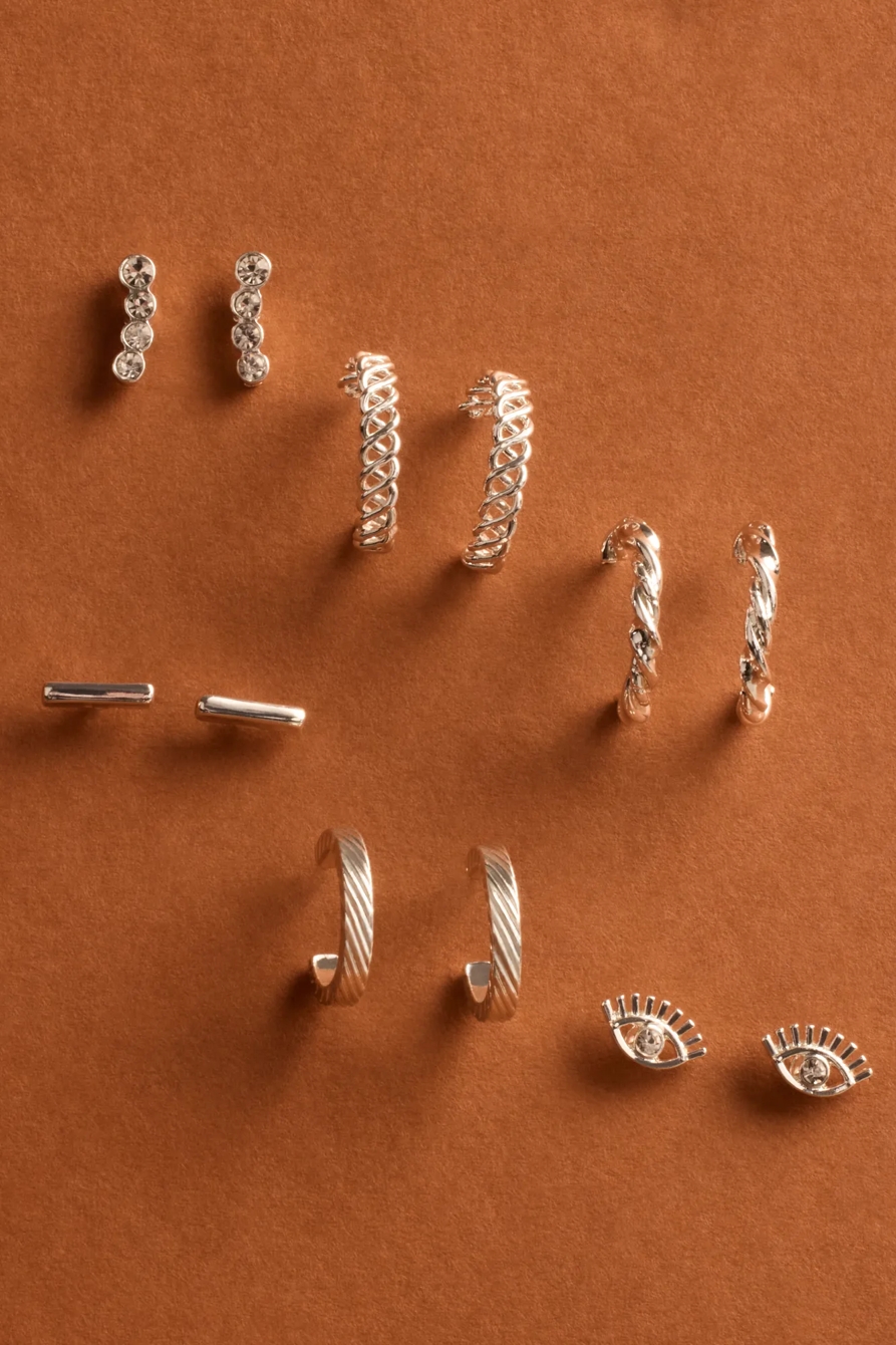 EYE STUD AND HOOP EARRING SET — SILVER — image 2