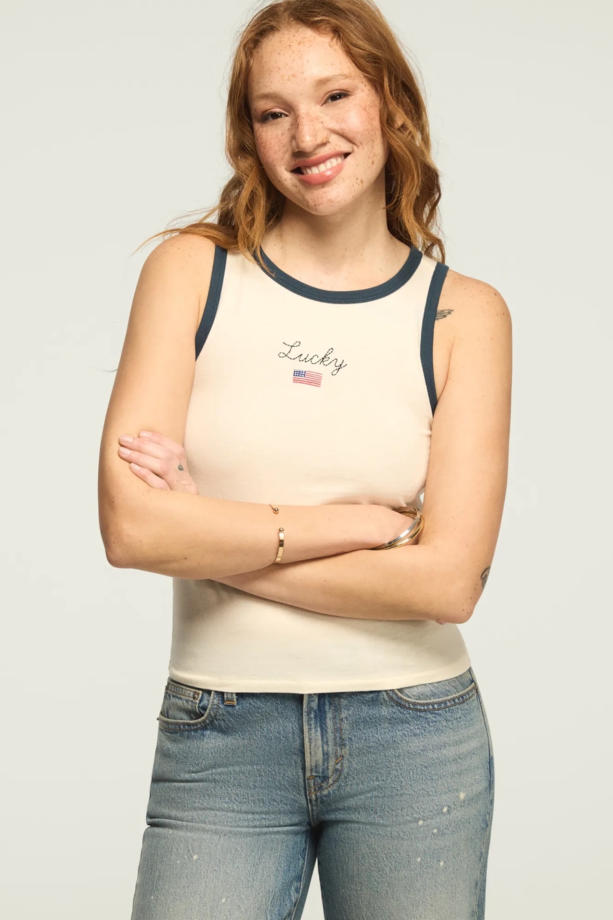 LUCKY AMERICAN FLAG RINGER TANK — GARDENIA — image 1