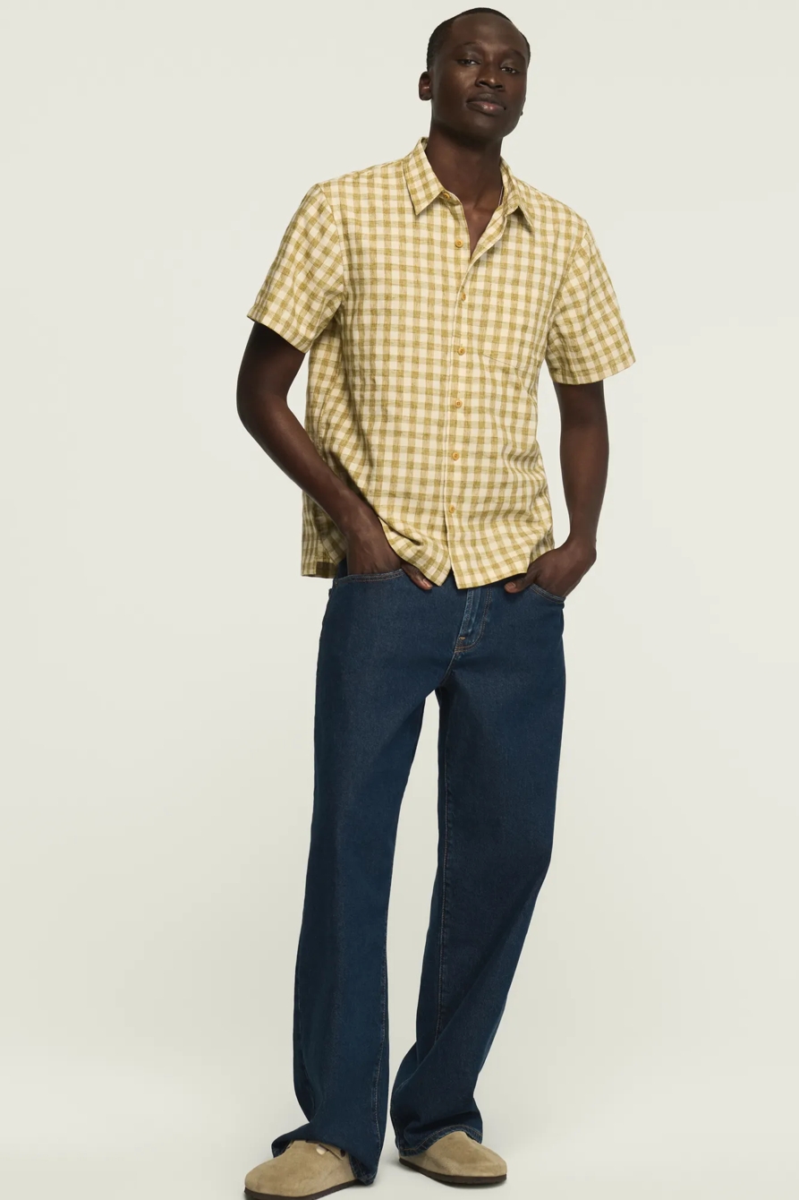 SHORT SLEEVE GINGHAM PLAID SHIRT — SLATE GREEN — image 5