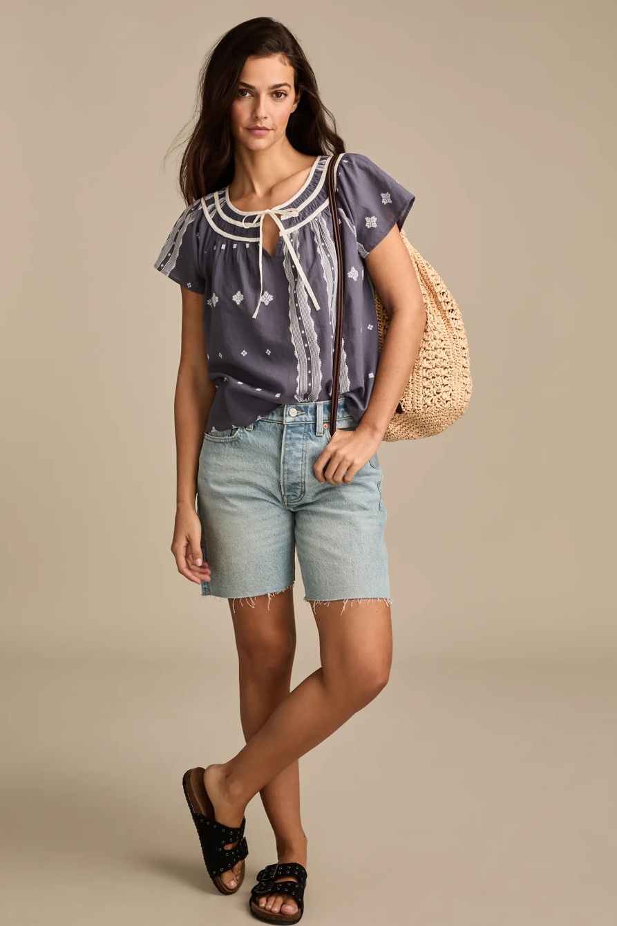 SHORT SLEEVE PEASANT BLOUSE — NIGHTSHADOW BLUE — image 5
