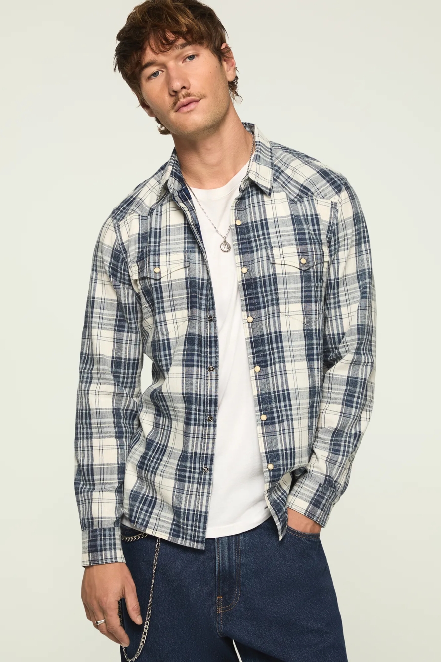 INDIGO TWILL LONG SLEEVE WESTERN SHIRT — INDIGO MULTI — image 1