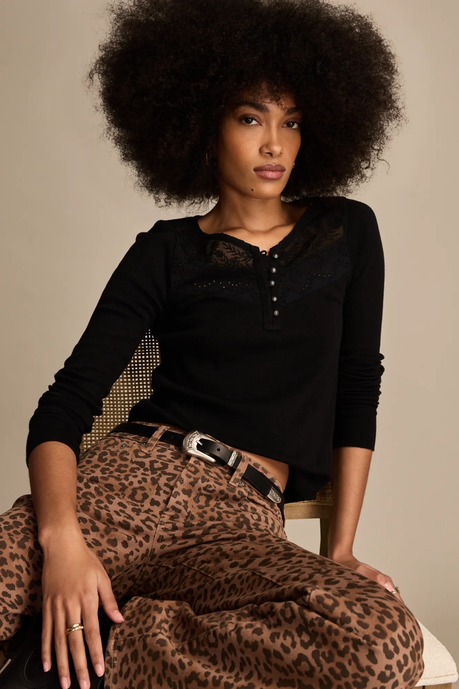 LACE YOKE HENLEY — CAVIAR — image 5