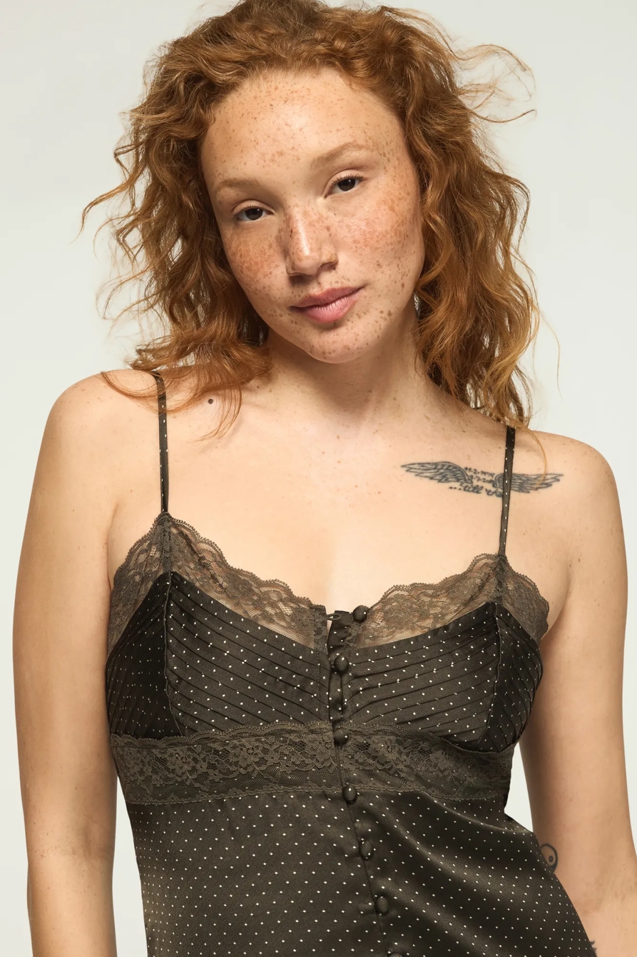 LACE SIMONE SLIP MIDI DRESS — OLIVE MULTI — image 5
