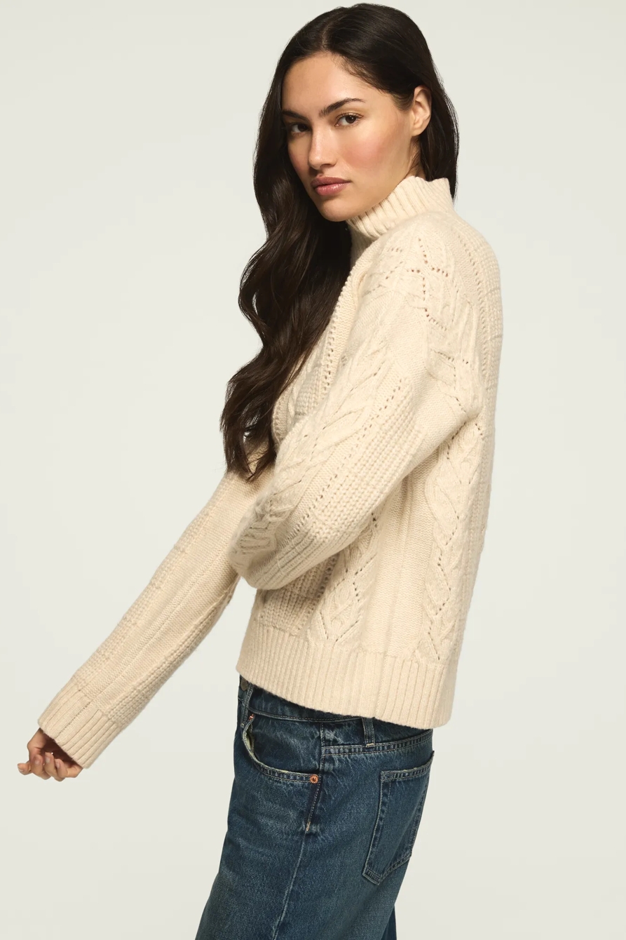 OPEN CABLE MOCK NECK SWEATER — WHITECAP GRAY — image 4