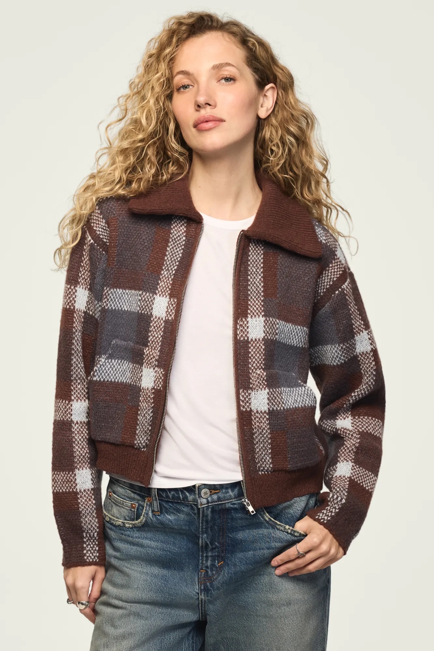 Plaid Bomber Sweater — DARK BLACK — image 1