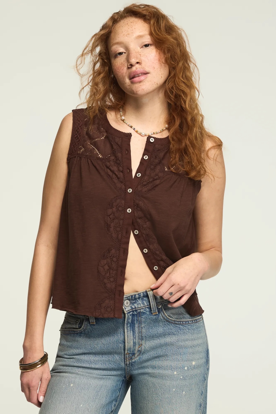 LACE BUTTON THROUGH SWING TANK — CHOCOLATE MARTINI — image 1
