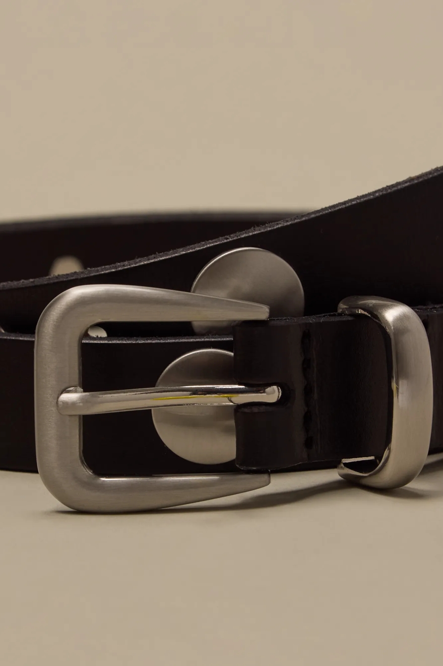 LEATHER BELT WITH OVERSIZED STUDDS — BLACK — image 3