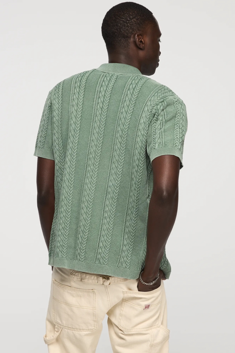 FISHERMAN CABLE BUTTON DOWN SWEATER — FROSTY SPRUCE — image 3