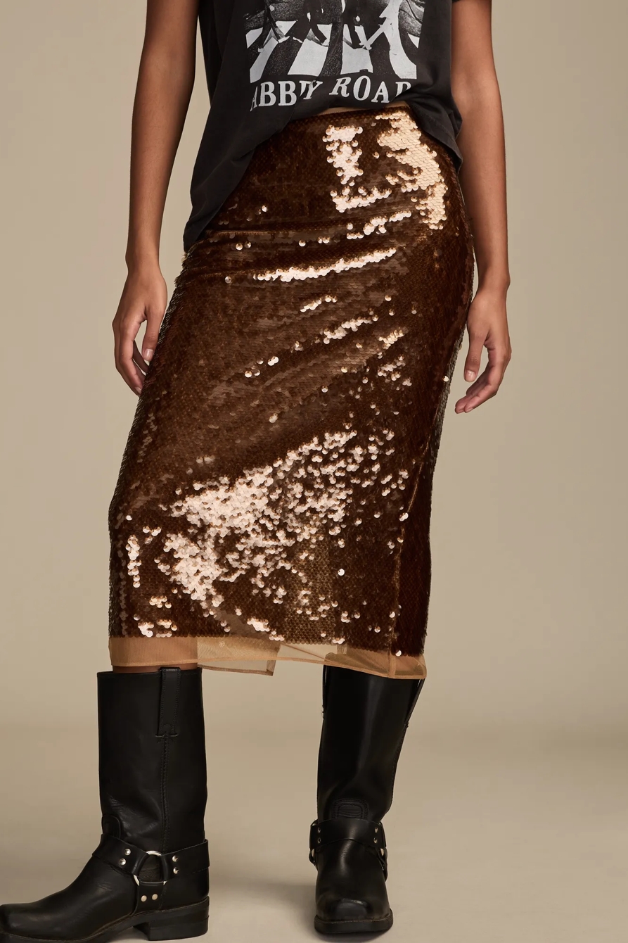 SEQUIN MIDI SKIRT — BROWN — image 2