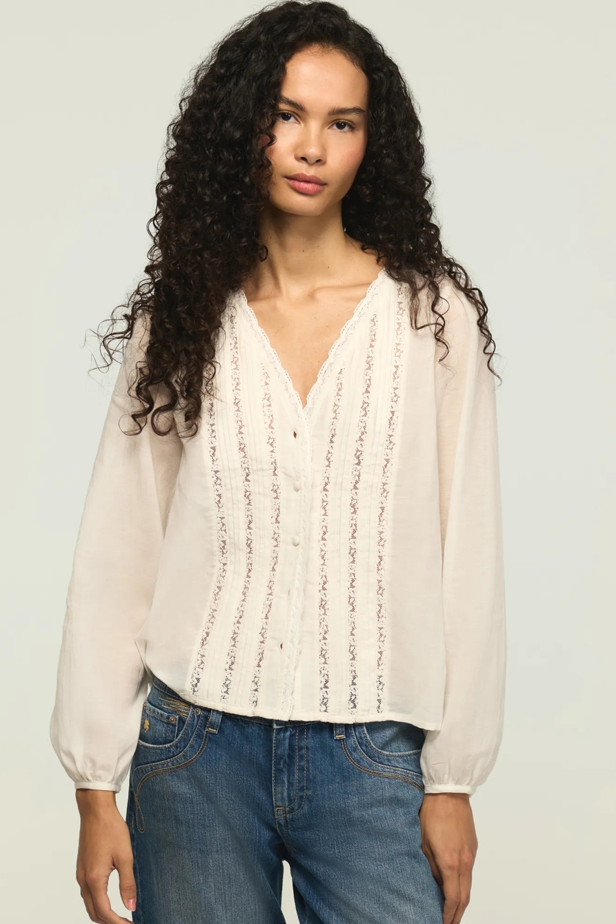 LONG SLEEVE LACE BUTTON UP — WHISPER WHITE — image 5
