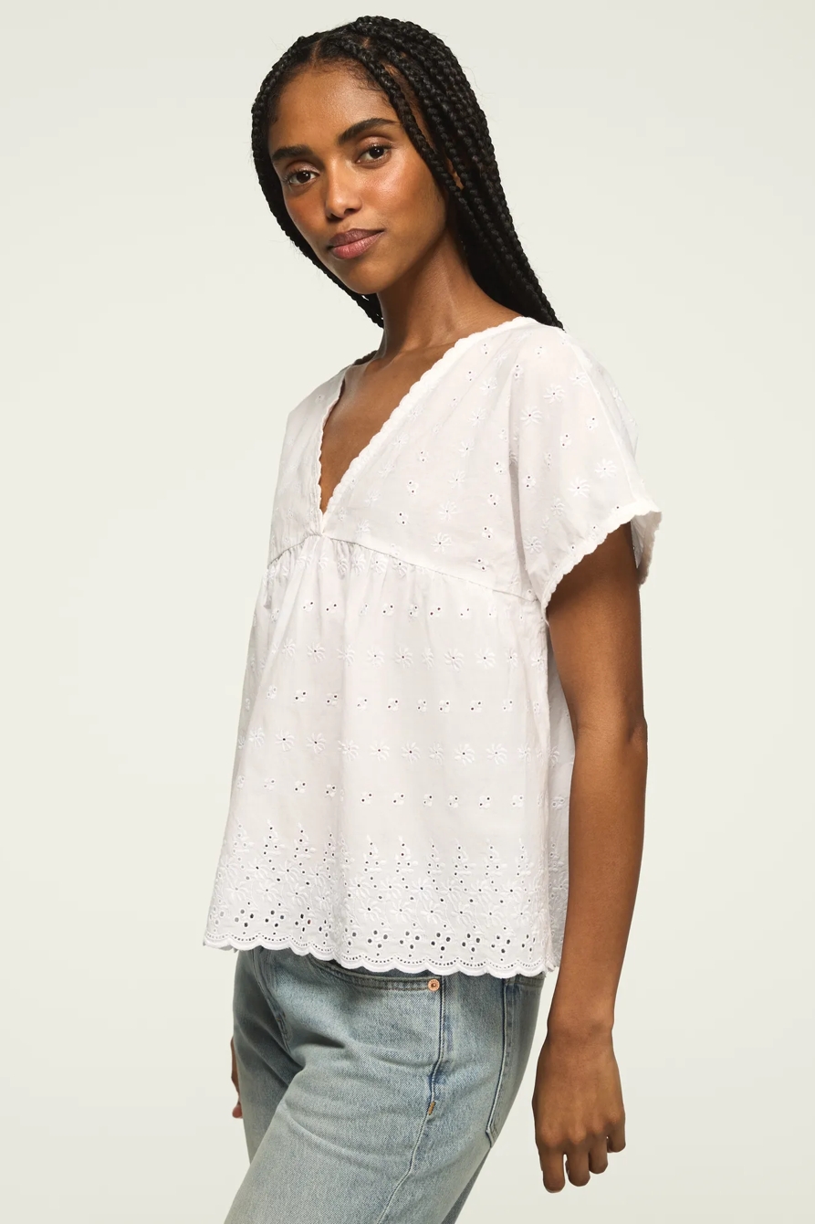 EYELET BABYDOLL TOP — BRIGHT WHITE — image 4