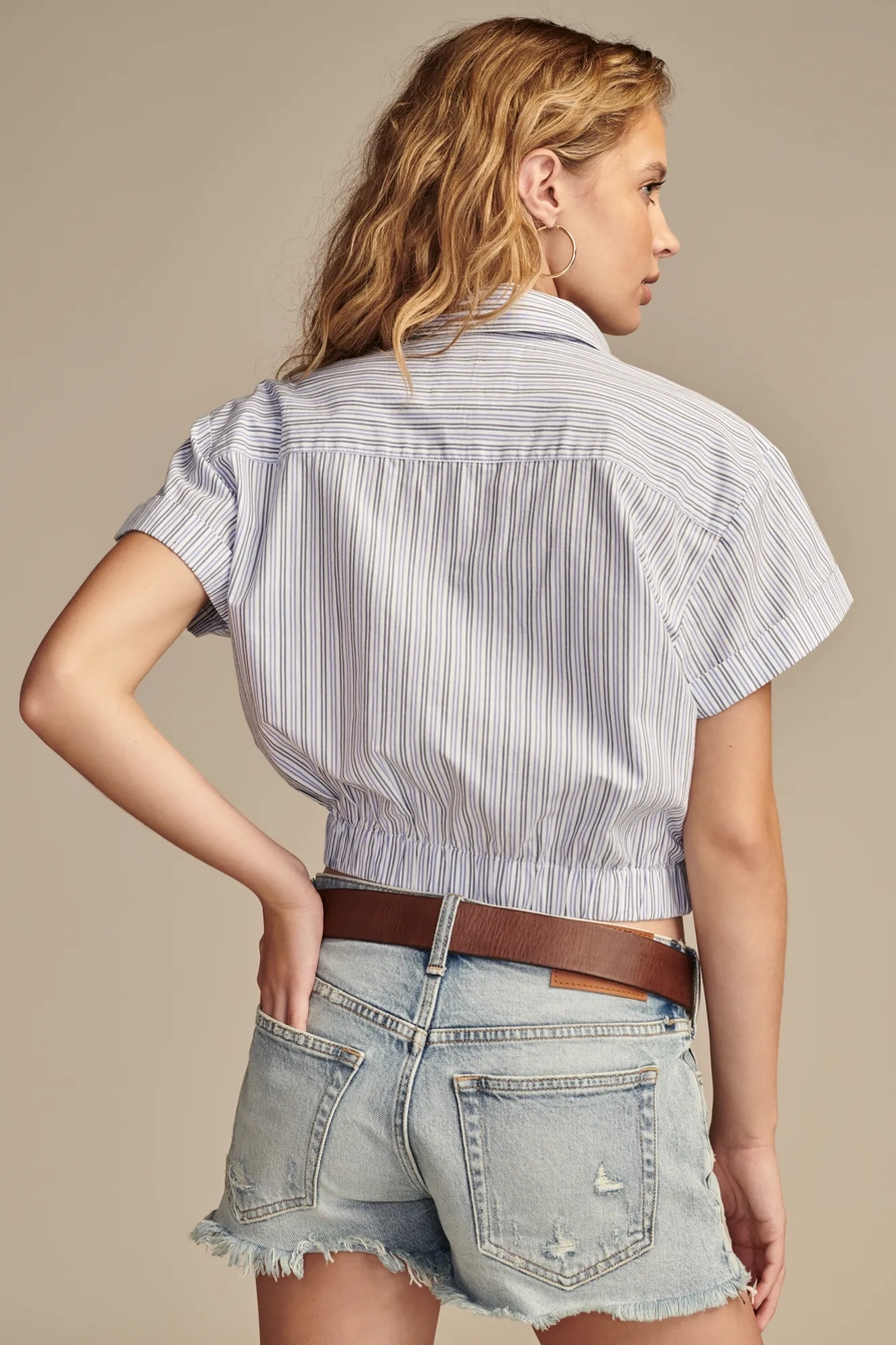 TWIST FRONT COLLARED SHIRT — BLUE MULTI STRIPE — image 5