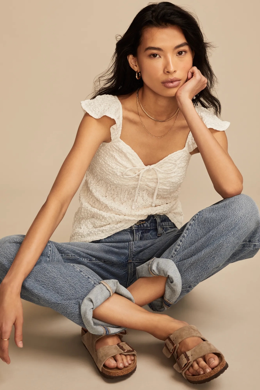 Textured Babydoll Top — BRIGHT WHITE — image 2