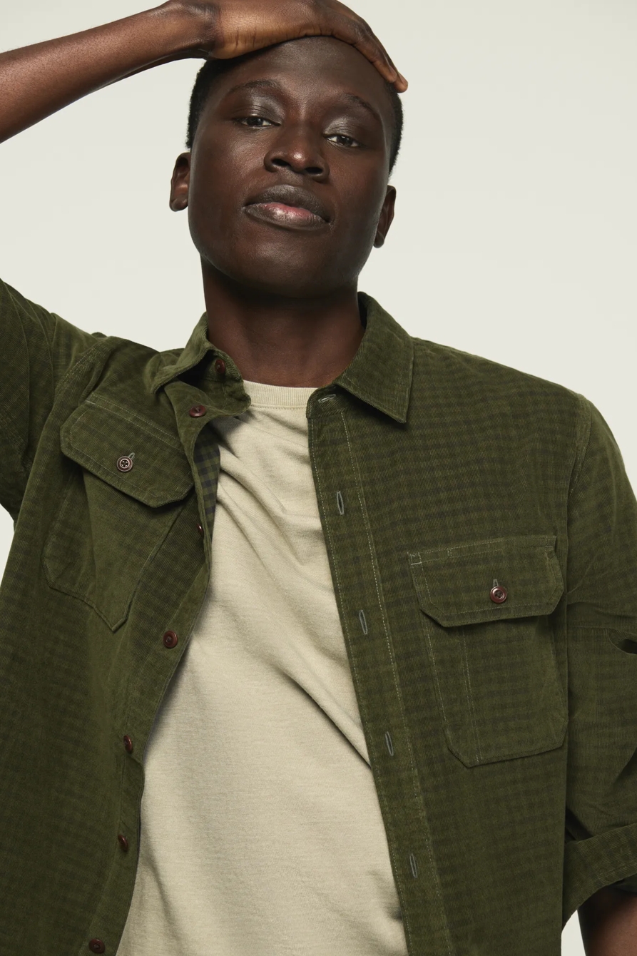 PLAID CORDUROY LONG SLEEVE WORKSHIRT — GREEN PLAID — image 1