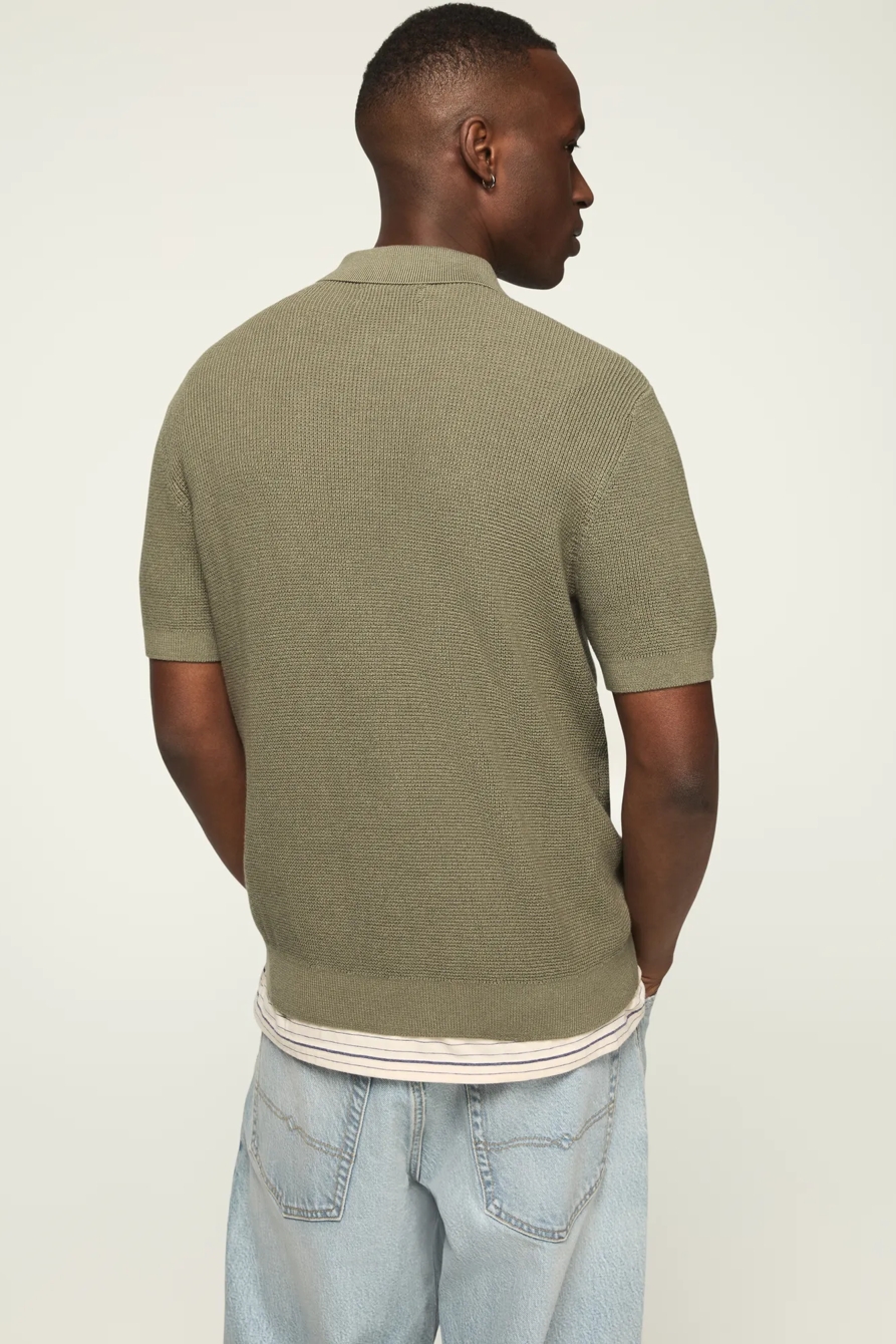 SHORT SLEEVE QUARTER ZIP POLO SWEATER — SEA SPRAY — image 3