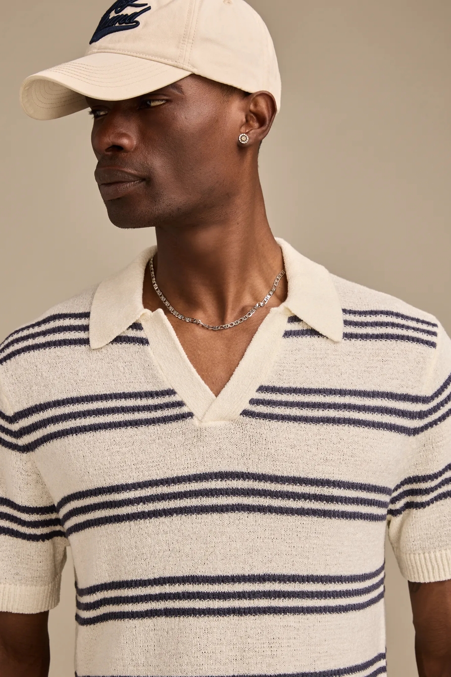 STRIPE JOHNNY COLLAR POLO SWEATER — TOFU — image 2