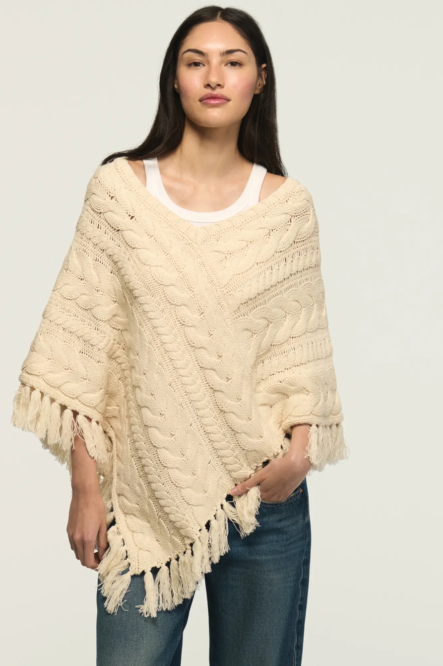 CABLE PONCHO SWEATER — WHITECAP GRAY — image 2