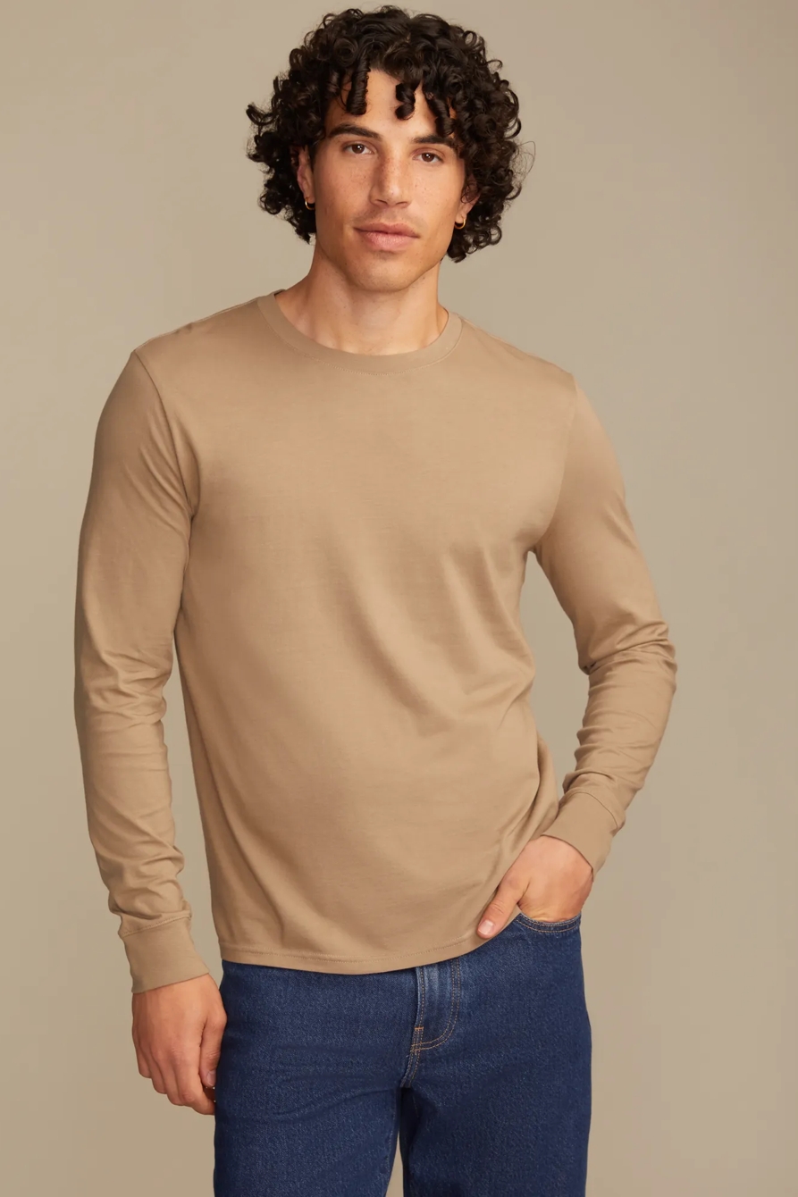 SUPIMA LONG SLEEVE CREW — TIMBER WOLF — image 1