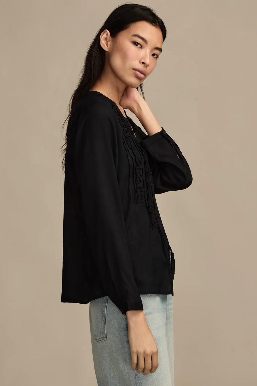 RUFFLE TUXEDO BLOUSE — CAVIAR — image 4