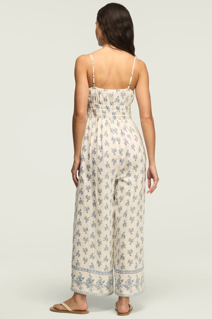 GAUZE SMOCKED WAIST JUMPSUIT — CREAM MULTI — image 3