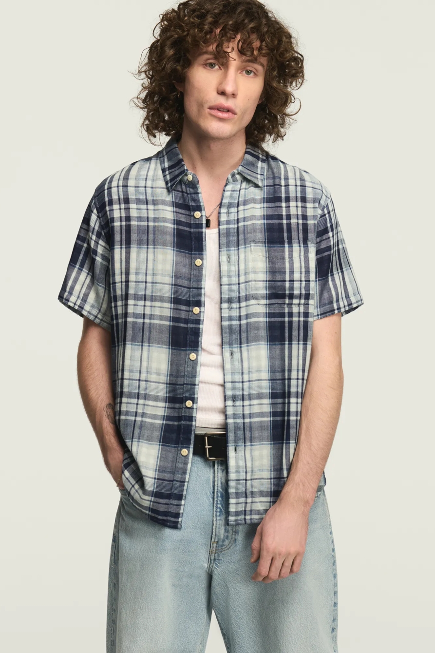 SHORT SLEEVE SAN GABRIEL INDIGO DOUBLE WEAVE — CREAM MULTI — image 1