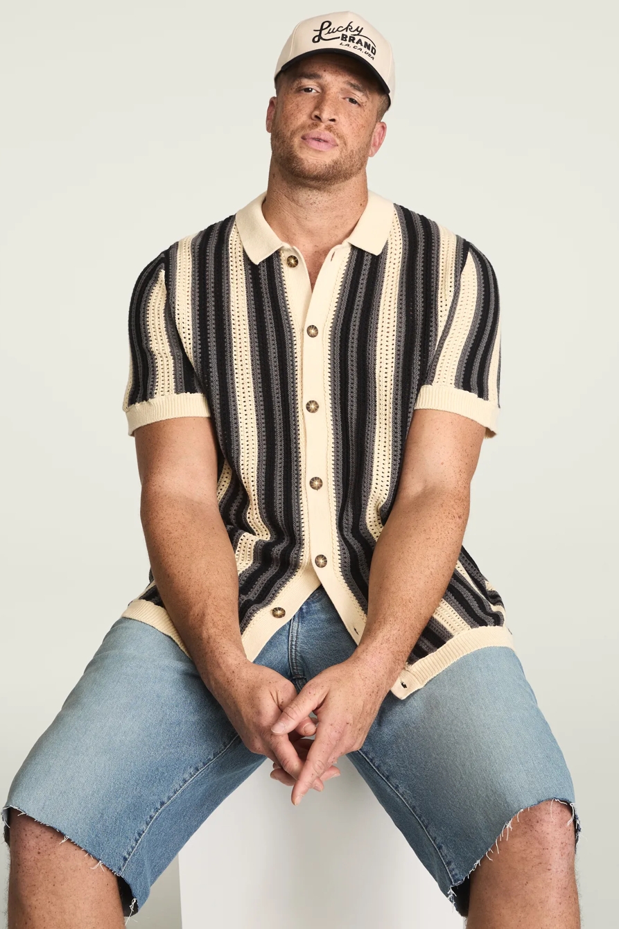BIG AND TALL STRIPE BUTTON THROUGH SWEATER — WHITECAP GRAY — image 5