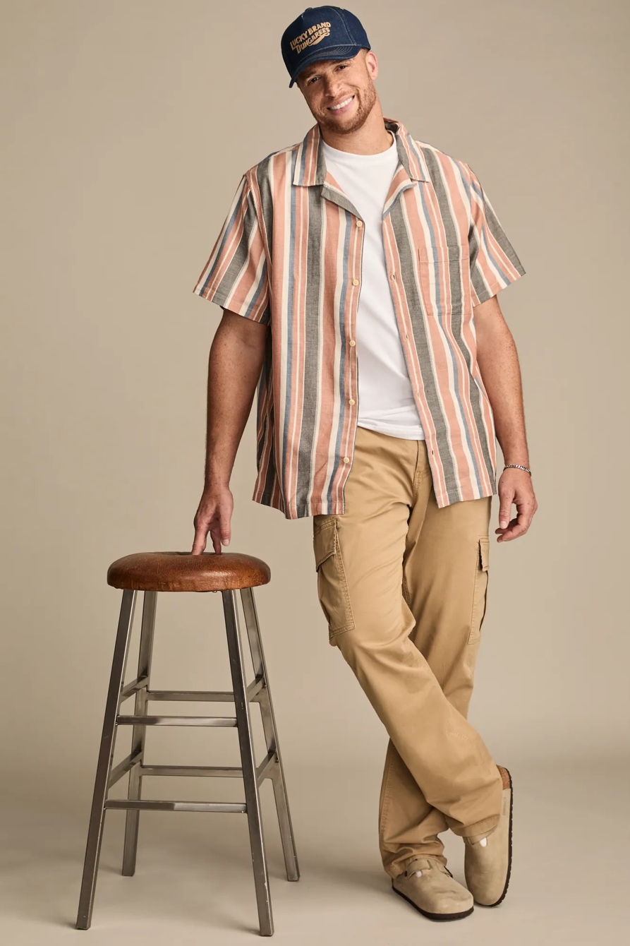 BIG & TALL STRIPED SHORT SLEEVE CAMP COLLAR SHIRT — MULTI STRIPE — image 2