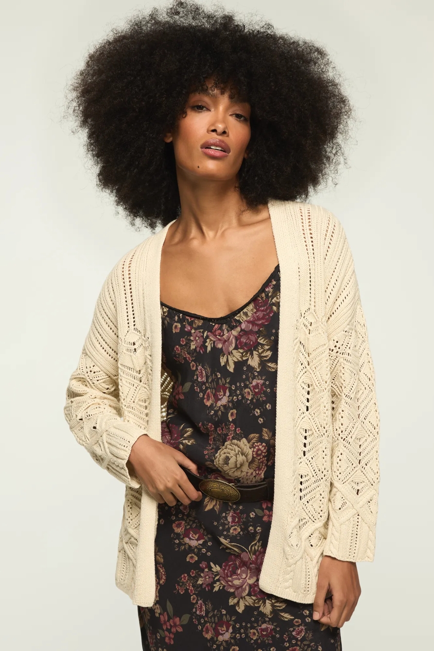 MIXED STITCH CARDIGAN SWEATER — TOFU — image 1