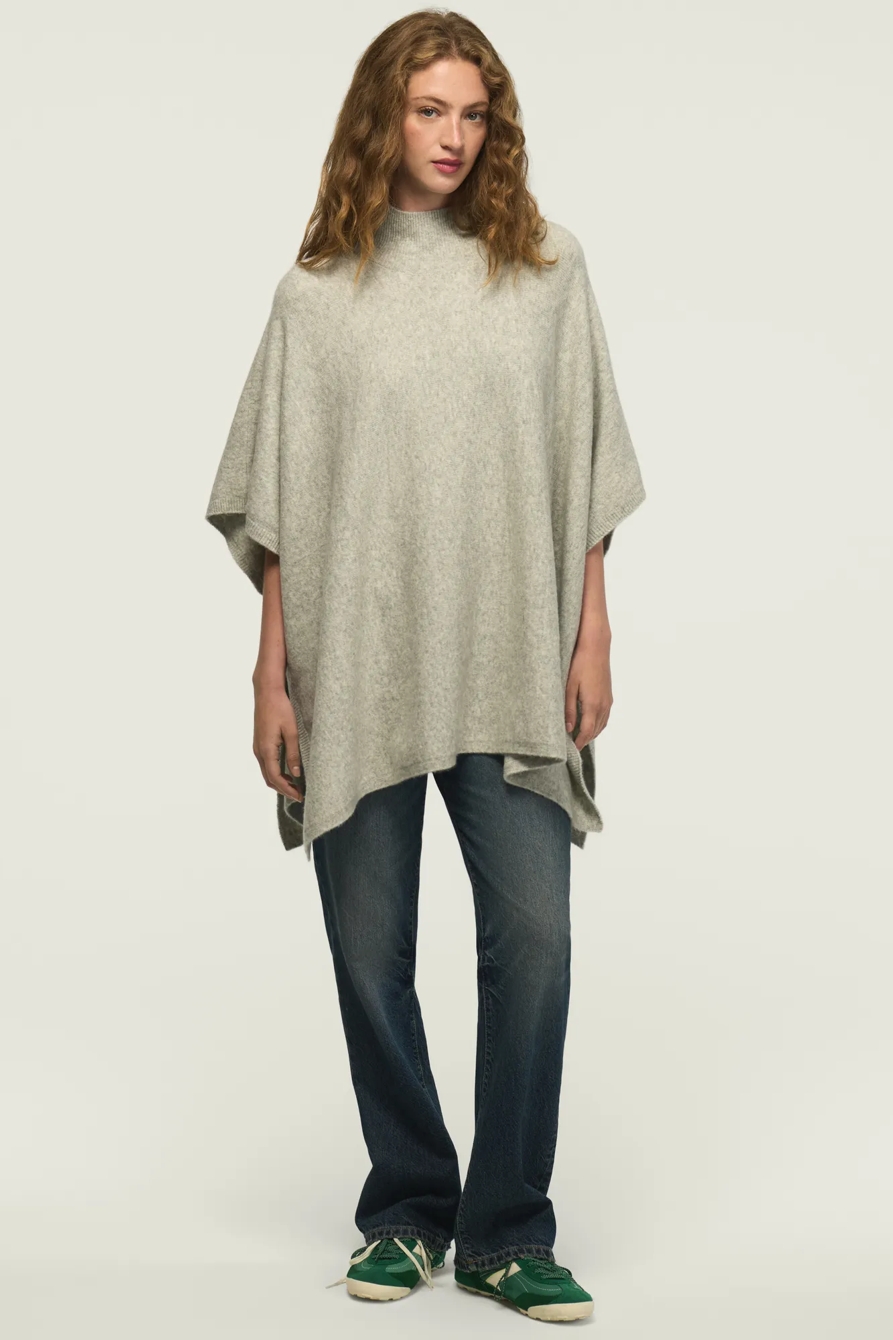 MOCK NECK PONCHO SWEATER — LIGHT HEATHER GRAY — image 5