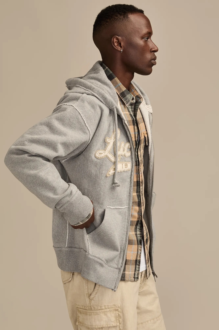 LUCKY FULL ZIP HOODIE — HEATHER GREY — image 4
