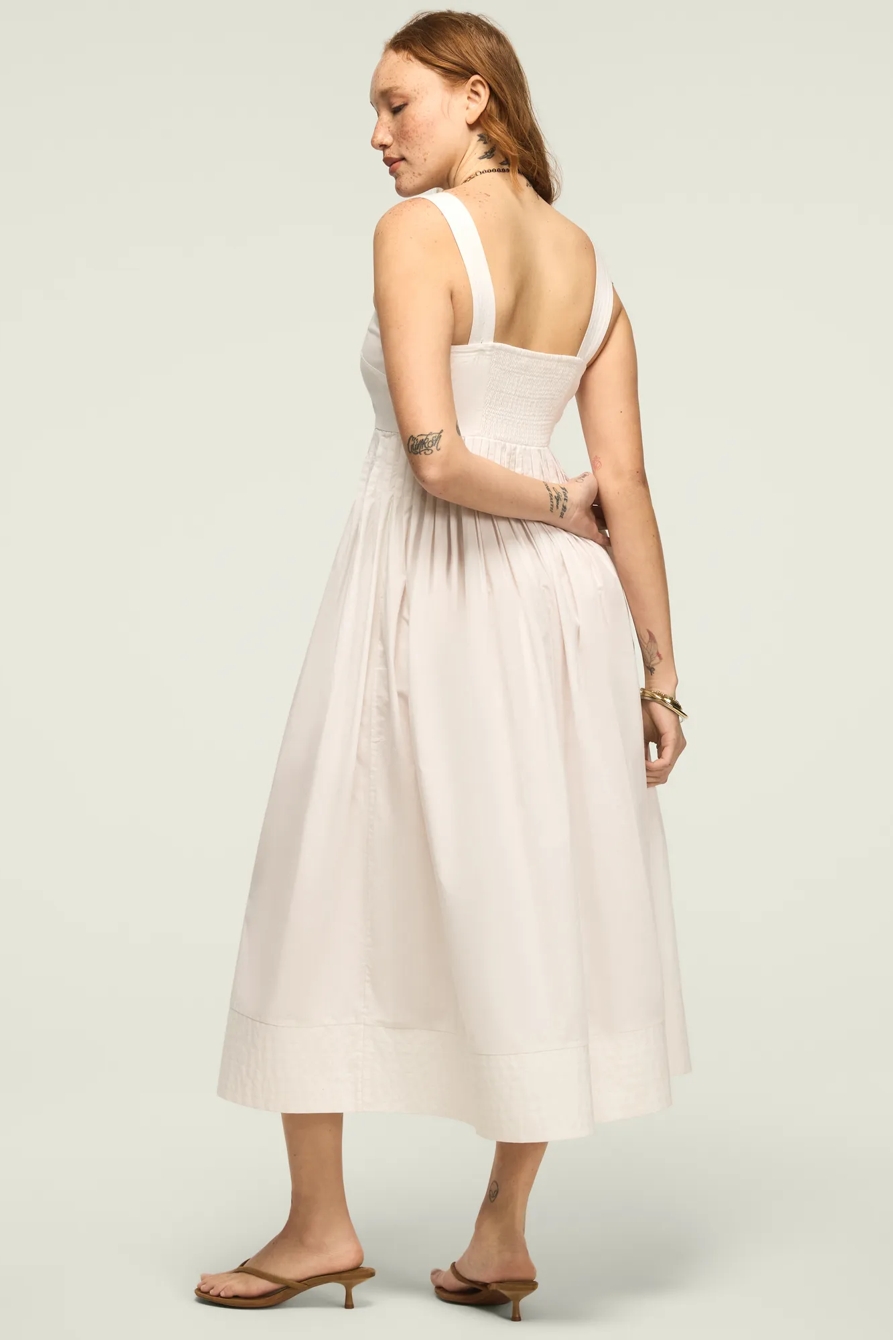 POPLIN PINTUCK MAXI DRESS — BRIGHT WHITE — image 3