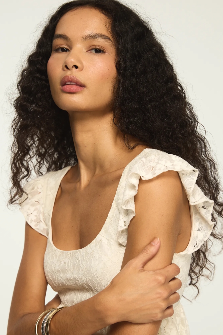 LACE FLUTTER SLEEVE TOP — TOFU — image 5