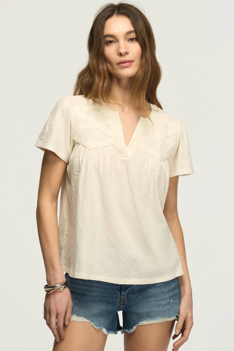 LACE PINTUCK NOTCH TOP — WHISPER WHITE — image 1