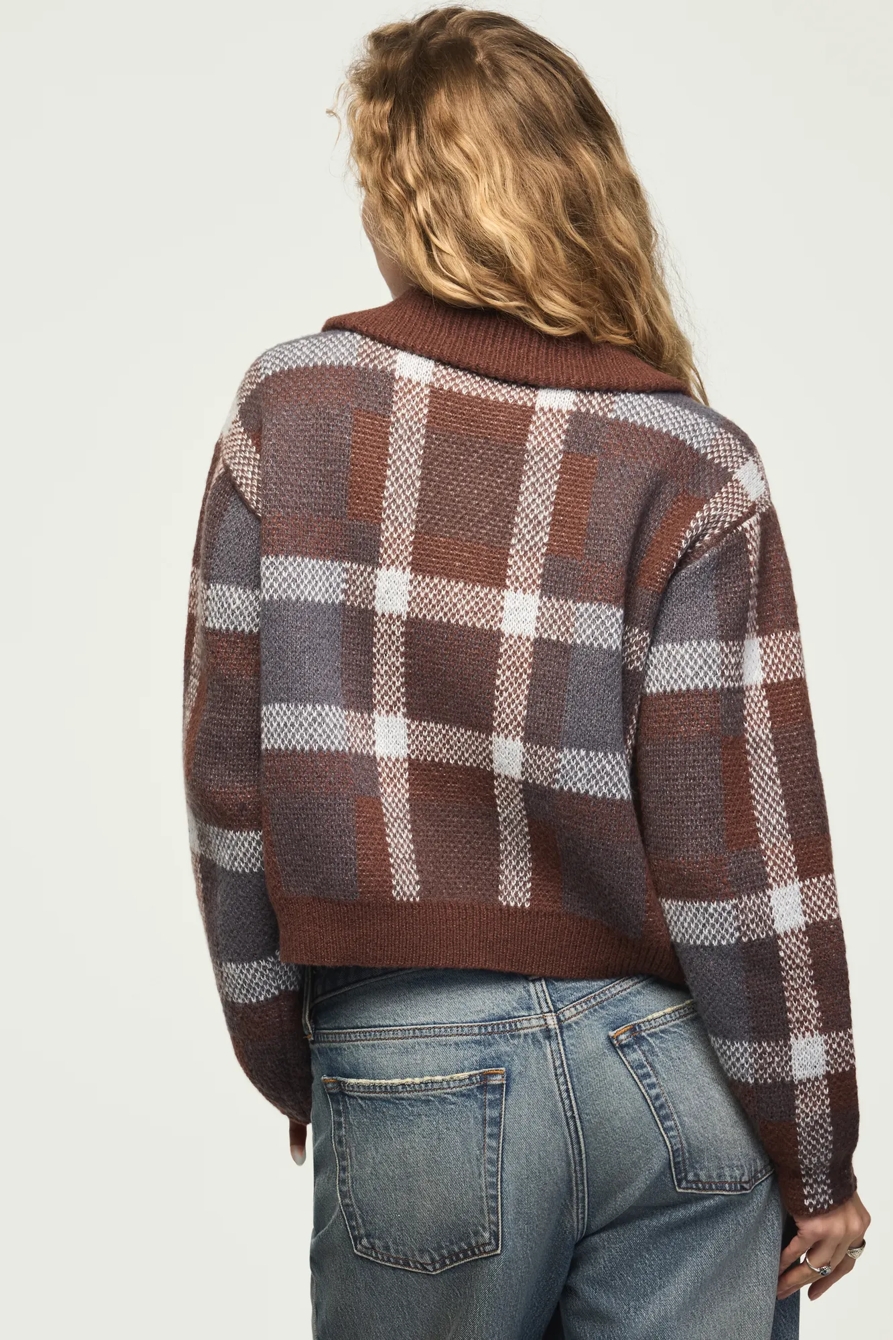 Plaid Bomber Sweater — DARK BLACK — image 3