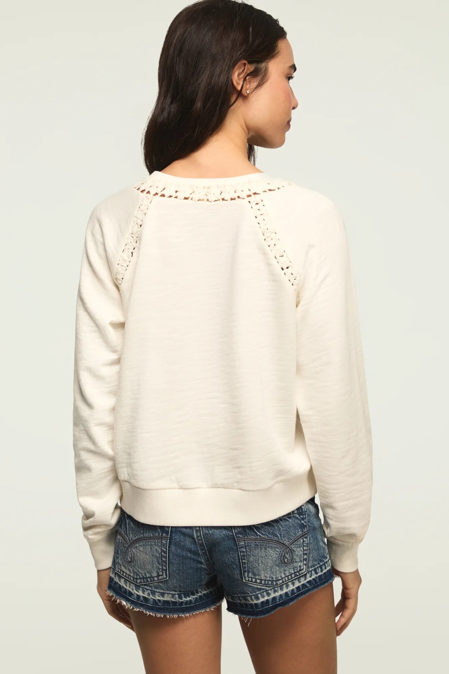 LACE TRIMMED FLEECE CREW — TOFU — image 3