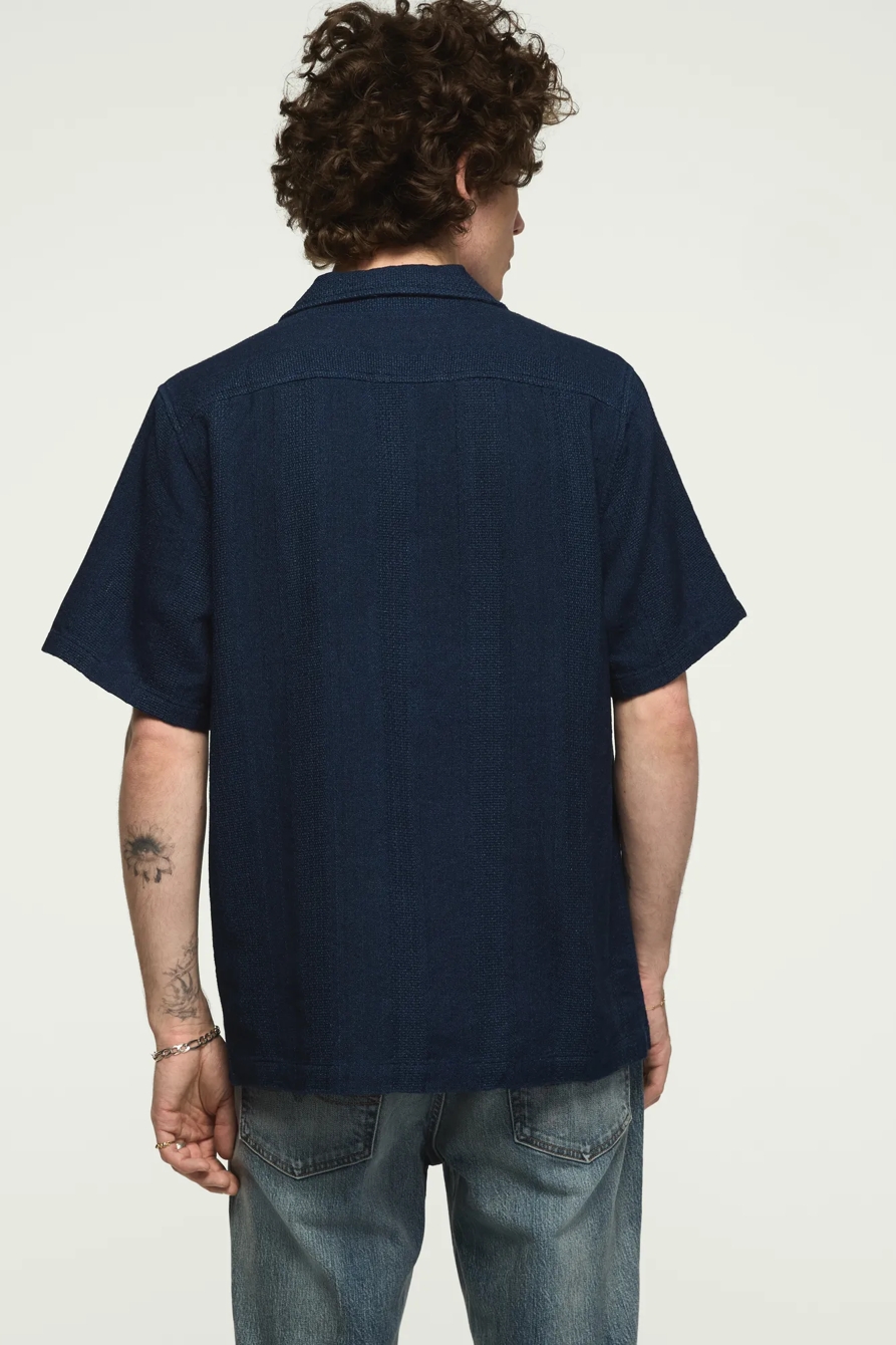 SHORT SLEEVE TEXTURED INDIGO SHIRT — INDIGO STRIPE — image 3