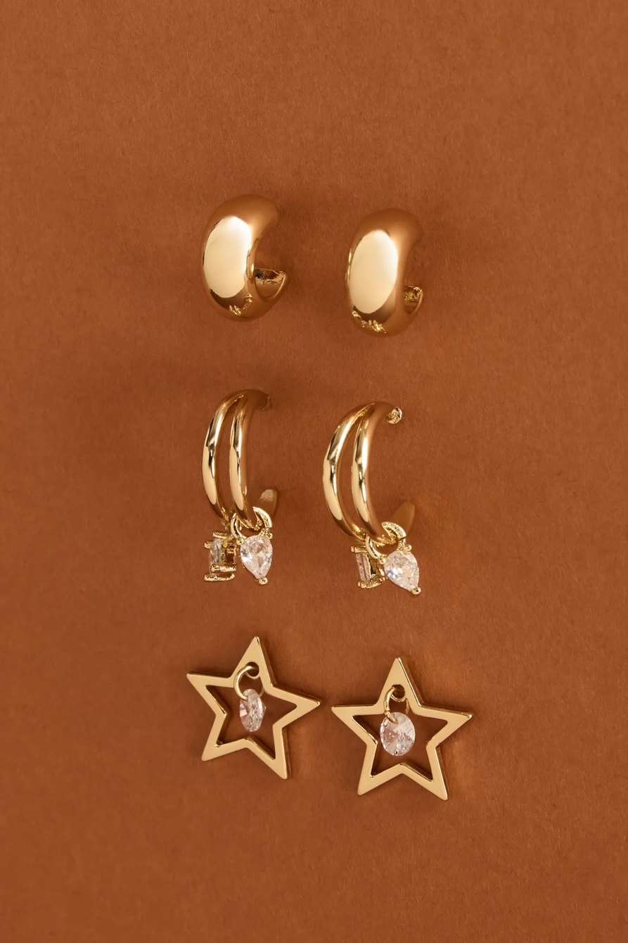 STAR STUD AND HOOP SET — GOLD — image 1