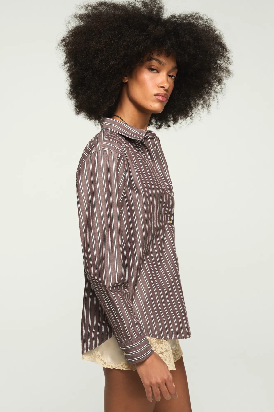 LACED BACK BUTTONDOWN SHIRT — Brown Stripe — image 4